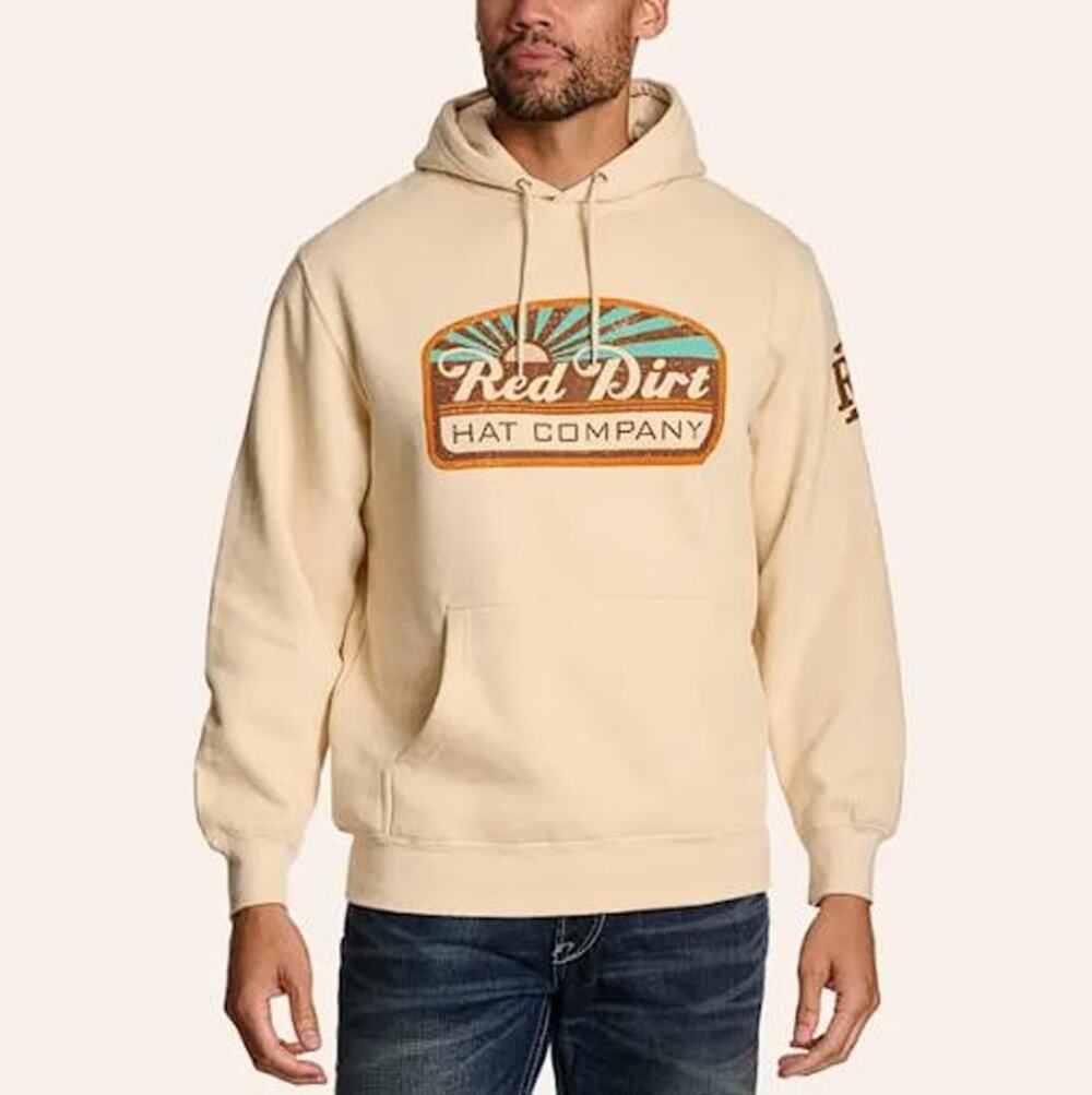 RED DIRT HAT CO. Men's Cream Blue Skies Graphic Fleece Hoodie Size L Bone/Wint